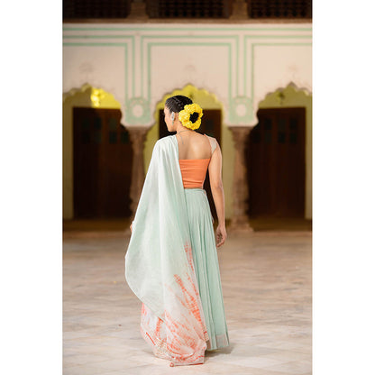 Taraasi Noorani Mint Green Mulmul Cotton Kalidar Blouse with Ghaghra & Dupatta (Set of 3)