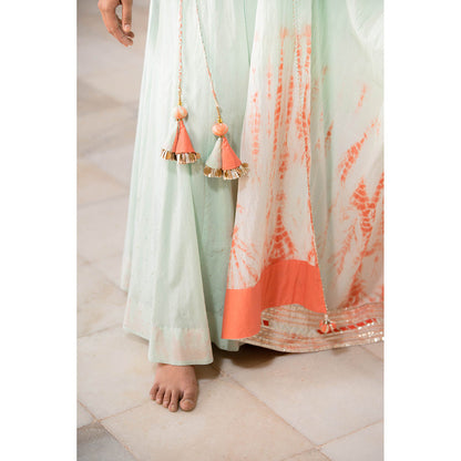 Taraasi Noorani Mint Green Mulmul Cotton Kalidar Blouse with Ghaghra & Dupatta (Set of 3)