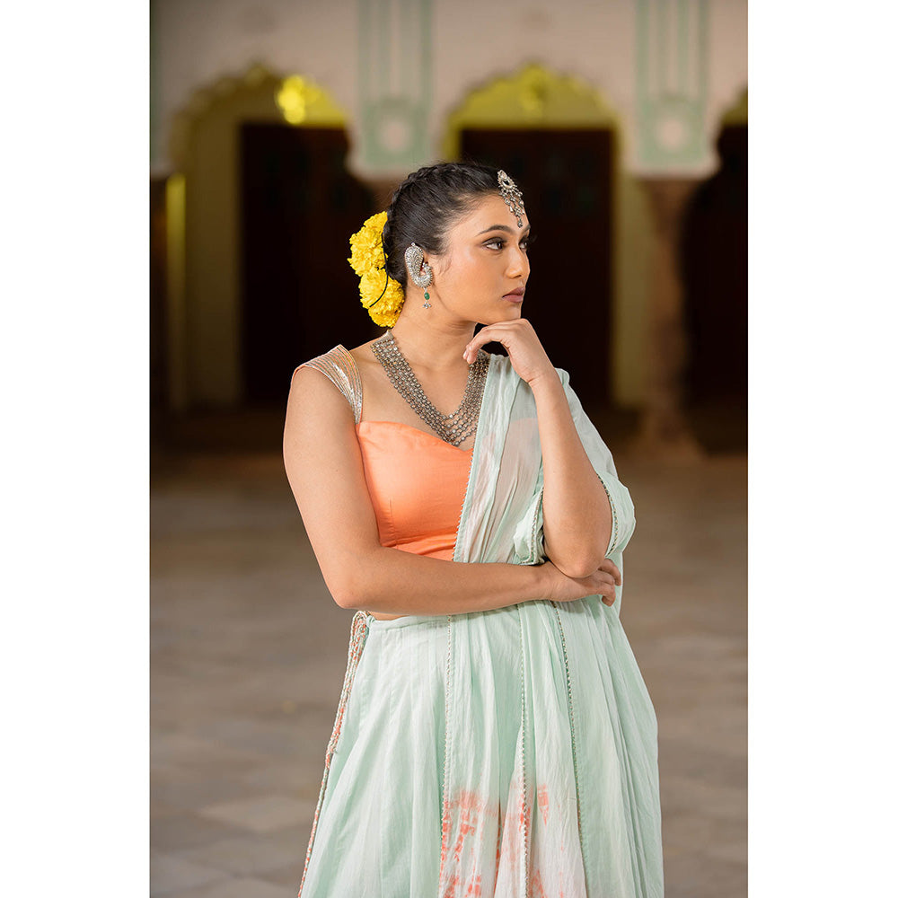 Taraasi Noorani Mint Green Mulmul Cotton Kalidar Ghaghra