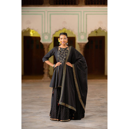 Taraasi Ulfat Black Mulmul Cotton Kalidar Ghaghra