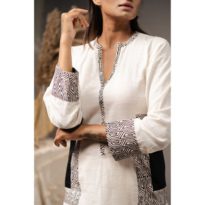 Taraasi Fused Frames Ivory Organic Cotton Kurta and Pant (Set of 2)