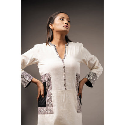 Taraasi Fused Frames Ivory Organic Cotton Kurta and Pant (Set of 2)