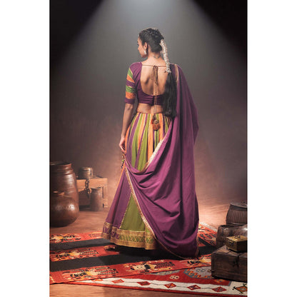 Taraasi Multicolor 'Rangoli' Mulmul Kalidar Lehenga with Blouse & Dupatta