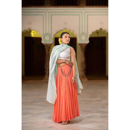 Taraasi Noorani' Coral Mulmul Cotton Kalidar Ghaghra With Blouse And Dupatta