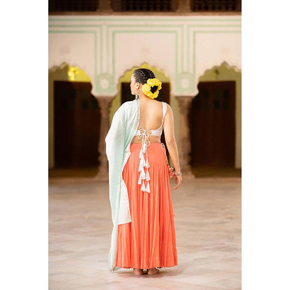 Taraasi Noorani' Coral Mulmul Cotton Kalidar Ghaghra With Blouse And Dupatta