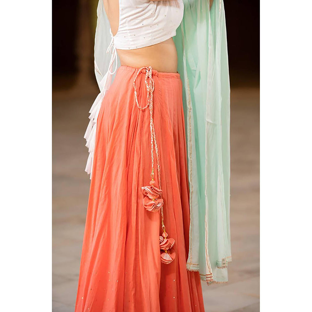 Taraasi Noorani' Coral Mulmul Cotton Kalidar Ghaghra With Blouse And Dupatta