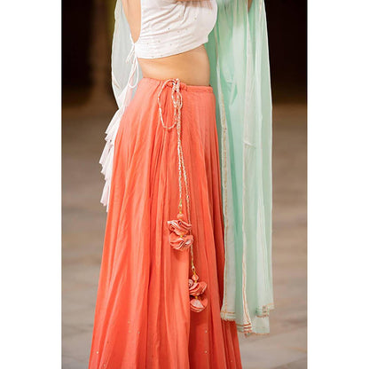 Taraasi Noorani' Coral Mulmul Cotton Kalidar Ghaghra With Blouse And Dupatta