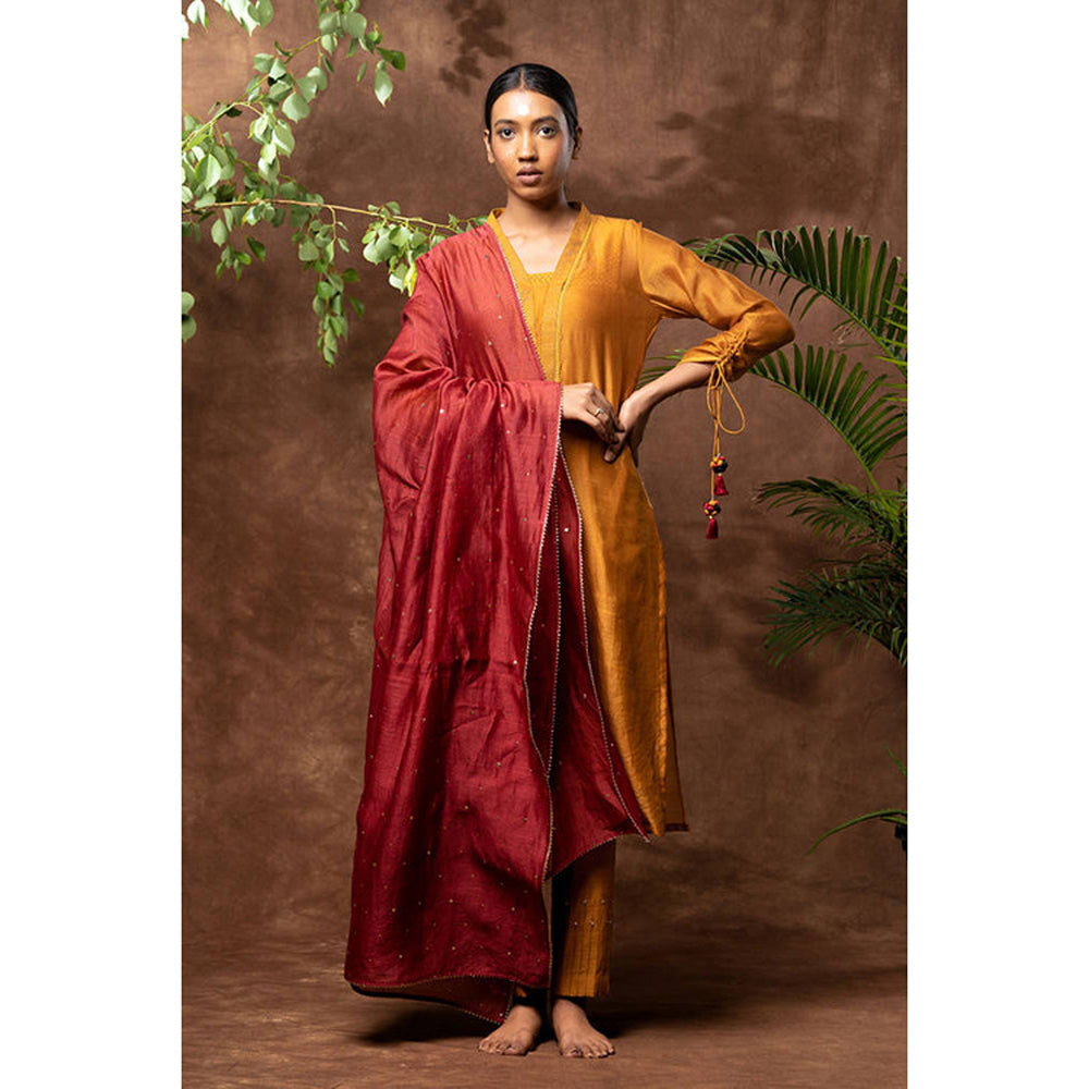 Taraasi Daira' Handloom Chanderi Silk Hand Embroidered Kurta, Pant And Dupatta Set