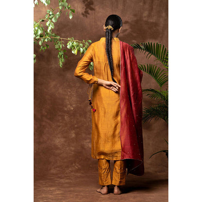 Taraasi Daira' Handloom Chanderi Silk Hand Embroidered Kurta, Pant And Dupatta Set