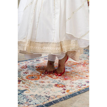 Taraasi Women White Cotton Solid Anarkali with Churidar and Dupatta