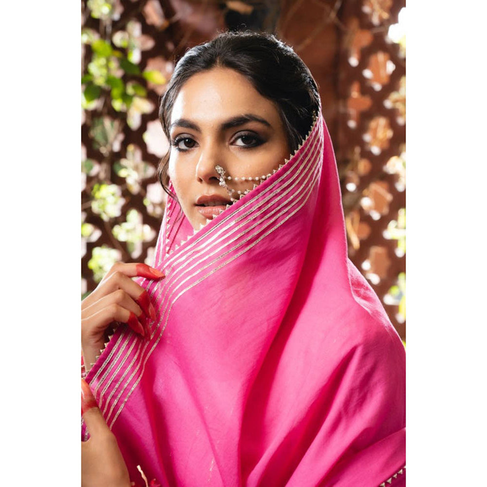 Taraasi Women White Cotton Ombre Anarkali with Churidar and Dupatta