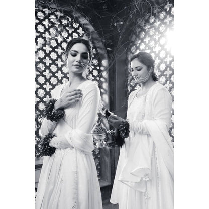 Taraasi Women White Cotton Solid Anarkali with Churidar and Dupatta