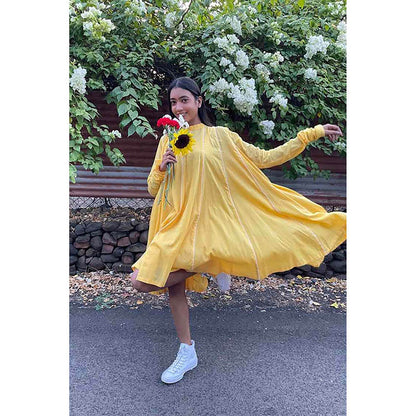 Taraasi Parinda' Sunshine Yellow Cotton Mulmul Dress