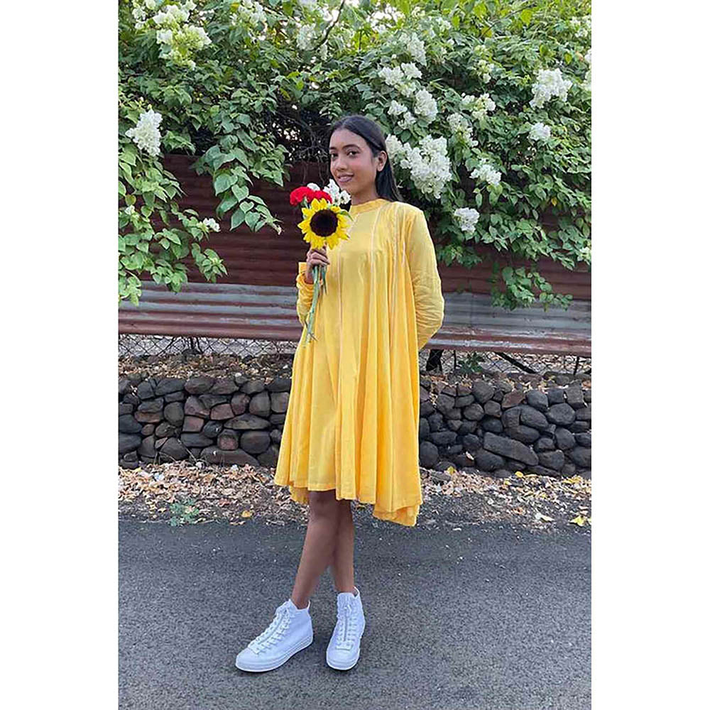 Taraasi Parinda' Sunshine Yellow Cotton Mulmul Dress