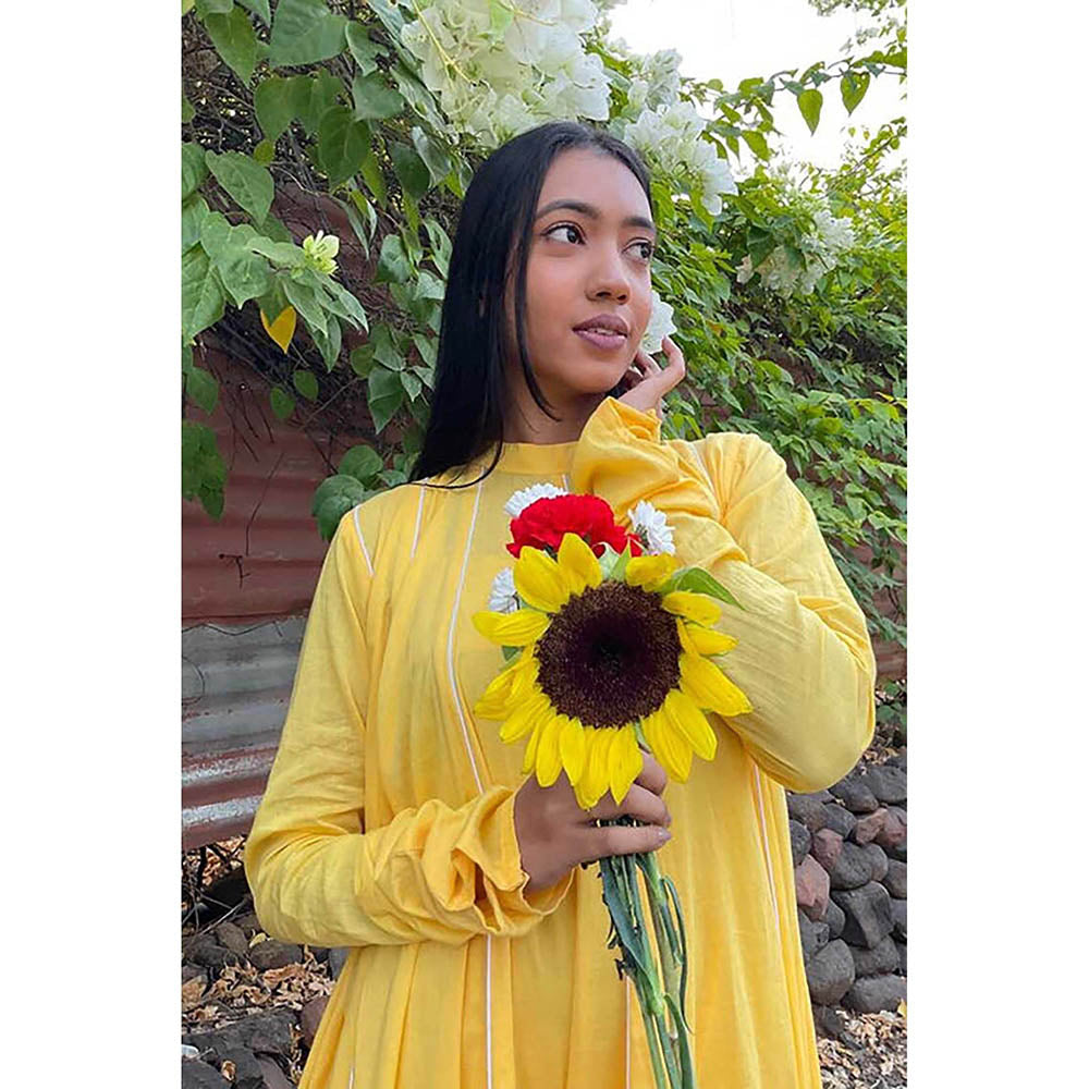 Taraasi Parinda' Sunshine Yellow Cotton Mulmul Dress