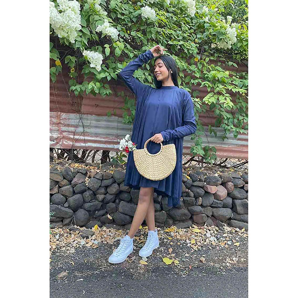 Taraasi Parinda' Navy Blue Cotton Mulmul Dress