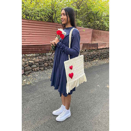 Taraasi Parinda' Navy Blue Cotton Mulmul Dress