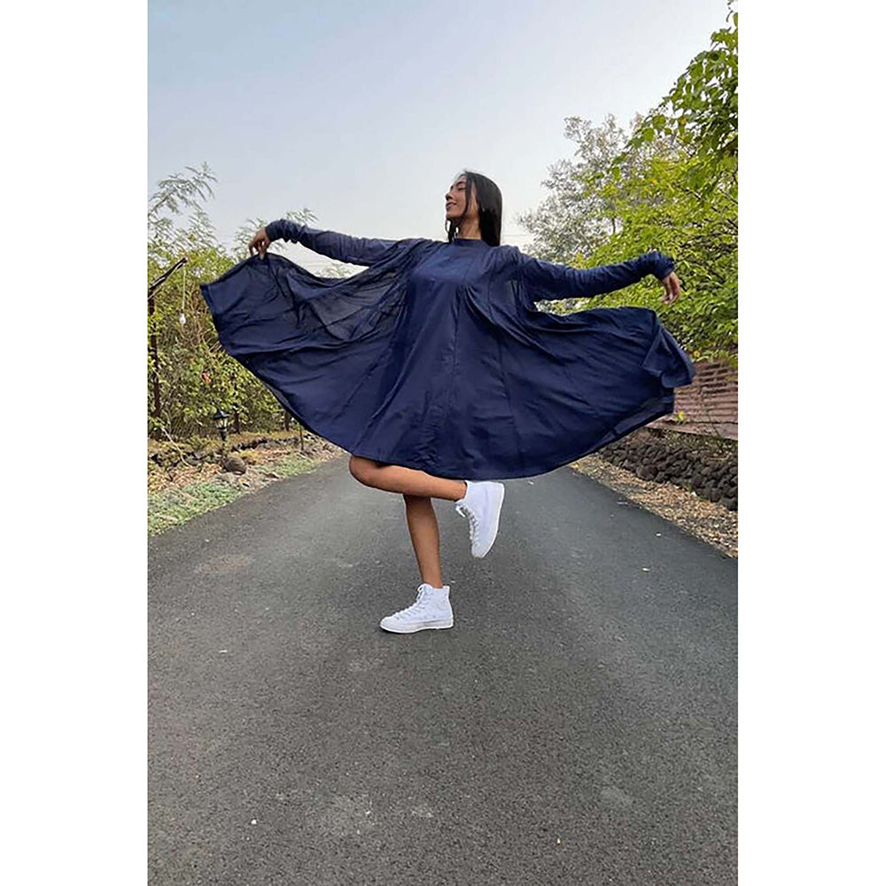 Taraasi Parinda' Navy Blue Cotton Mulmul Dress