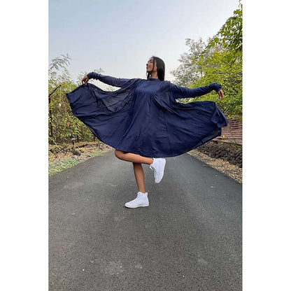 Taraasi Parinda' Navy Blue Cotton Mulmul Dress