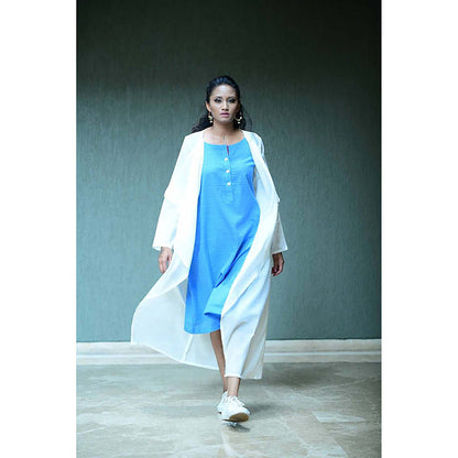 Taraasi Waterfall' Handloom Cotton Dress With Overlay