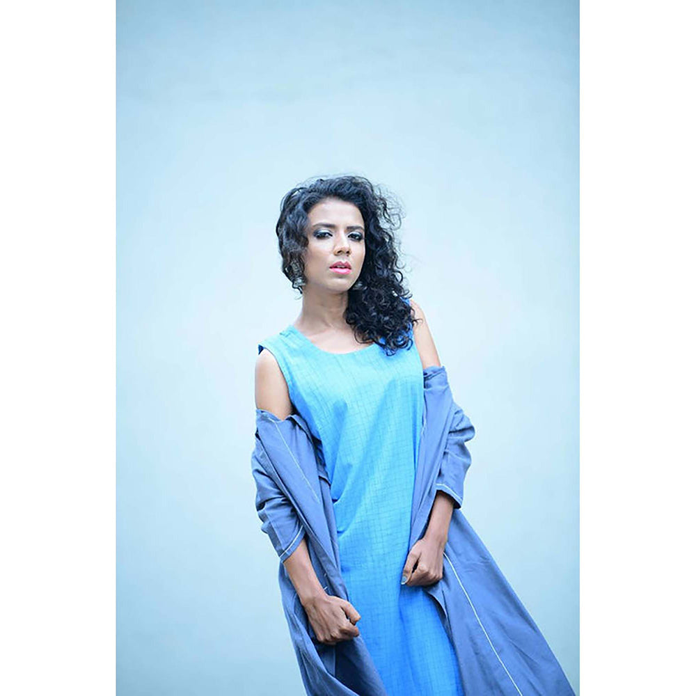 Taraasi Handloom Cotton Blue Self Checks Dress