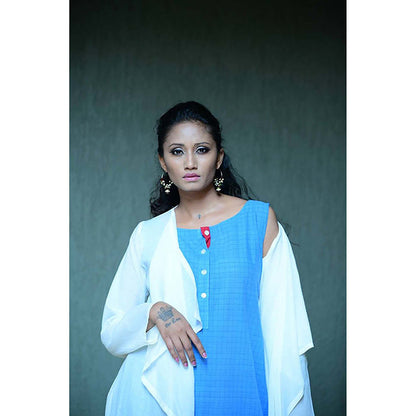 Taraasi Handloom Cotton Blue Self Checks Dress