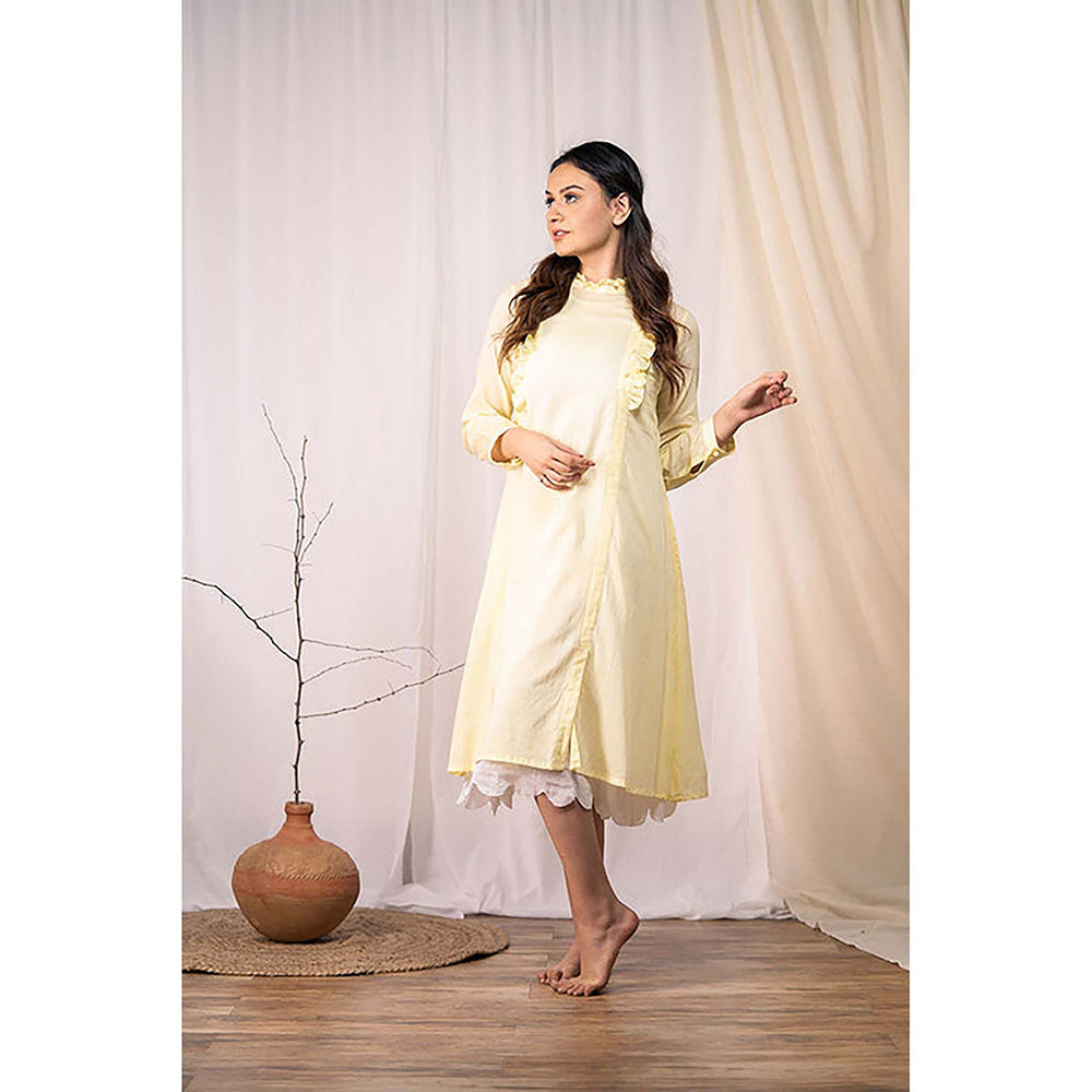 Taraasi Ocean Pearl' Pastel Yellow Mulmul Cotton Dress