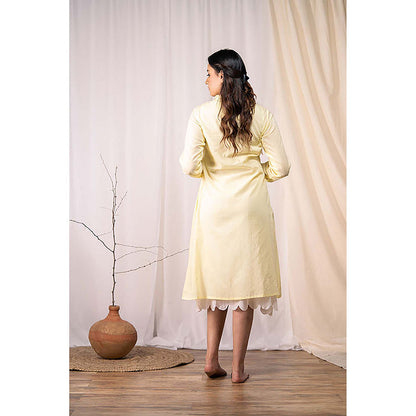Taraasi Ocean Pearl' Pastel Yellow Mulmul Cotton Dress