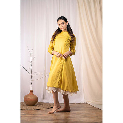 Taraasi Ocean Pearl' Mustard Mulmul Cotton Dress
