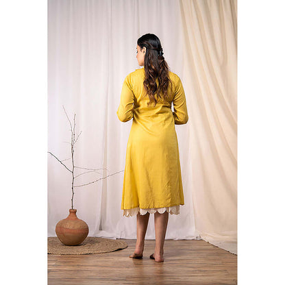 Taraasi Ocean Pearl' Mustard Mulmul Cotton Dress