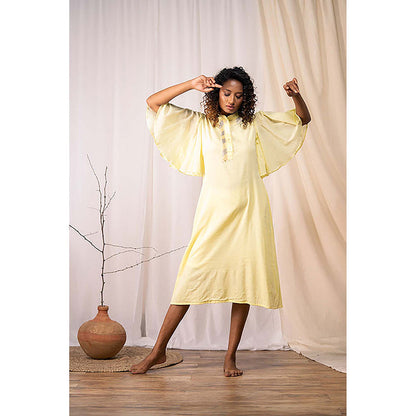 Taraasi A Blooming Flower' Pastel Yellow Mulmul Cotton Dress