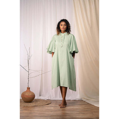 Taraasi A Blooming Flower' Sage Green Mulmul Cotton Dress