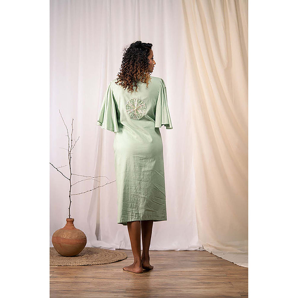 Taraasi A Blooming Flower' Sage Green Mulmul Cotton Dress