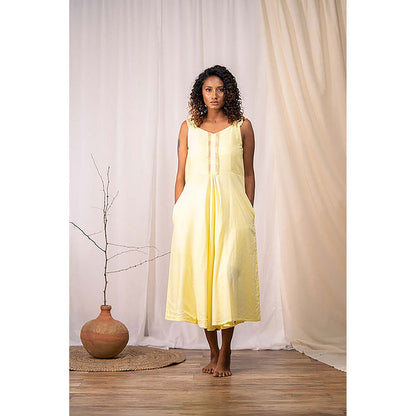 Taraasi Rosemary' Pastel Yellow Mulmul Cotton Dress