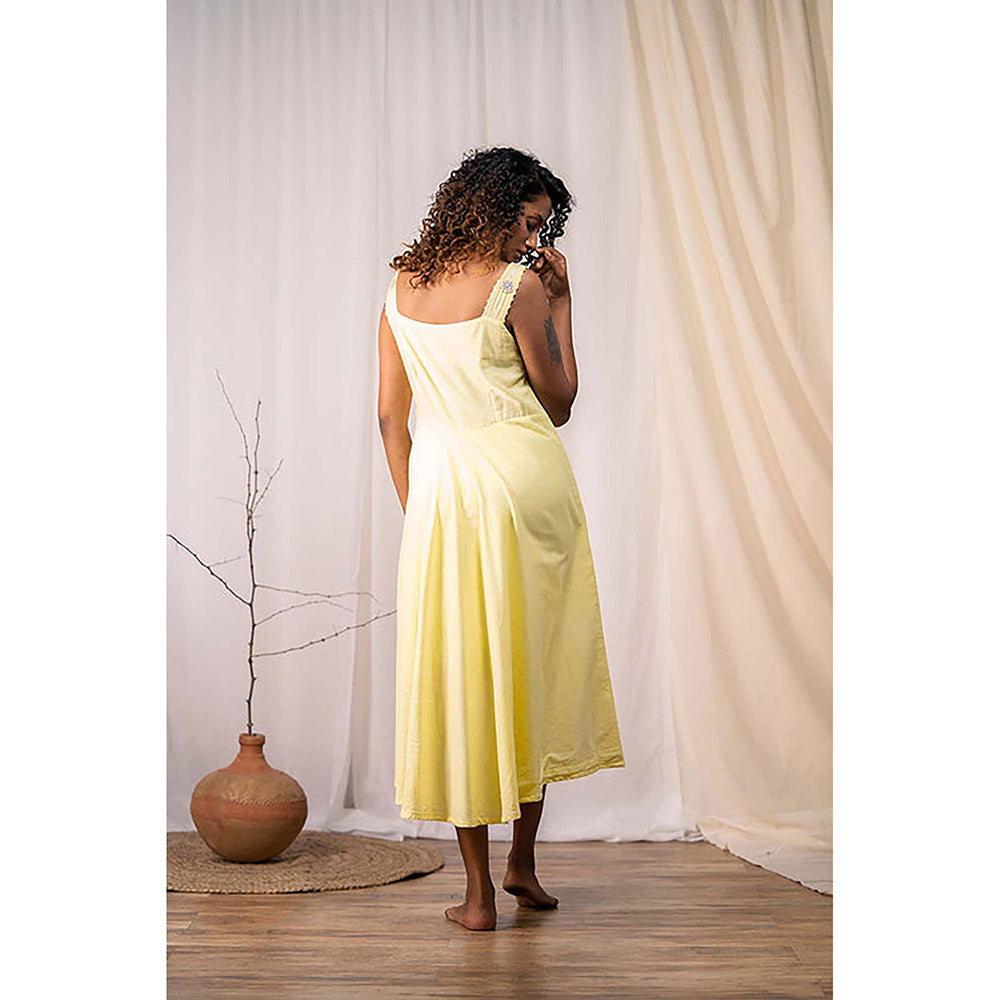 Taraasi Rosemary' Pastel Yellow Mulmul Cotton Dress