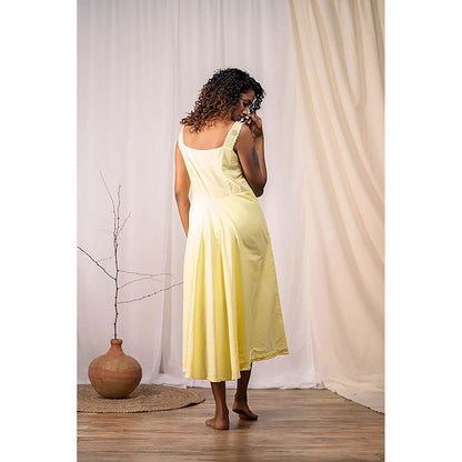 Taraasi Rosemary' Pastel Yellow Mulmul Cotton Dress