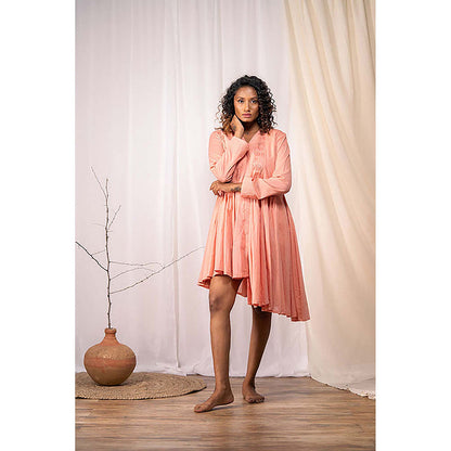 Taraasi Golden Cascade' Rusty Rose Mulmul Cotton Dress