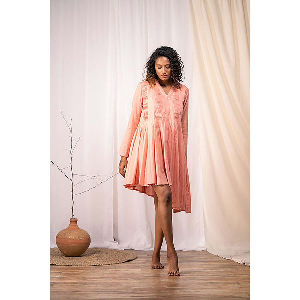 Taraasi Golden Cascade' Rusty Rose Mulmul Cotton Dress
