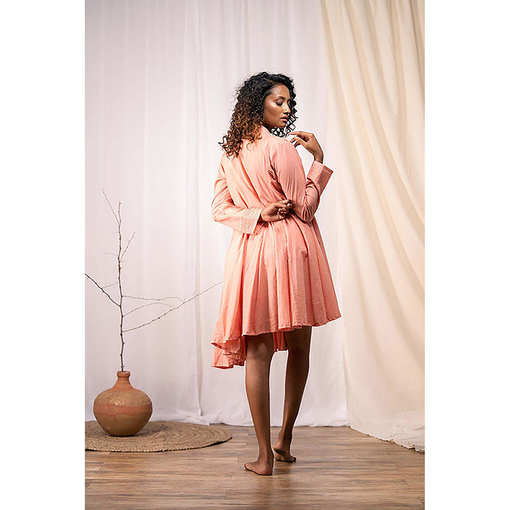 Taraasi Golden Cascade' Rusty Rose Mulmul Cotton Dress