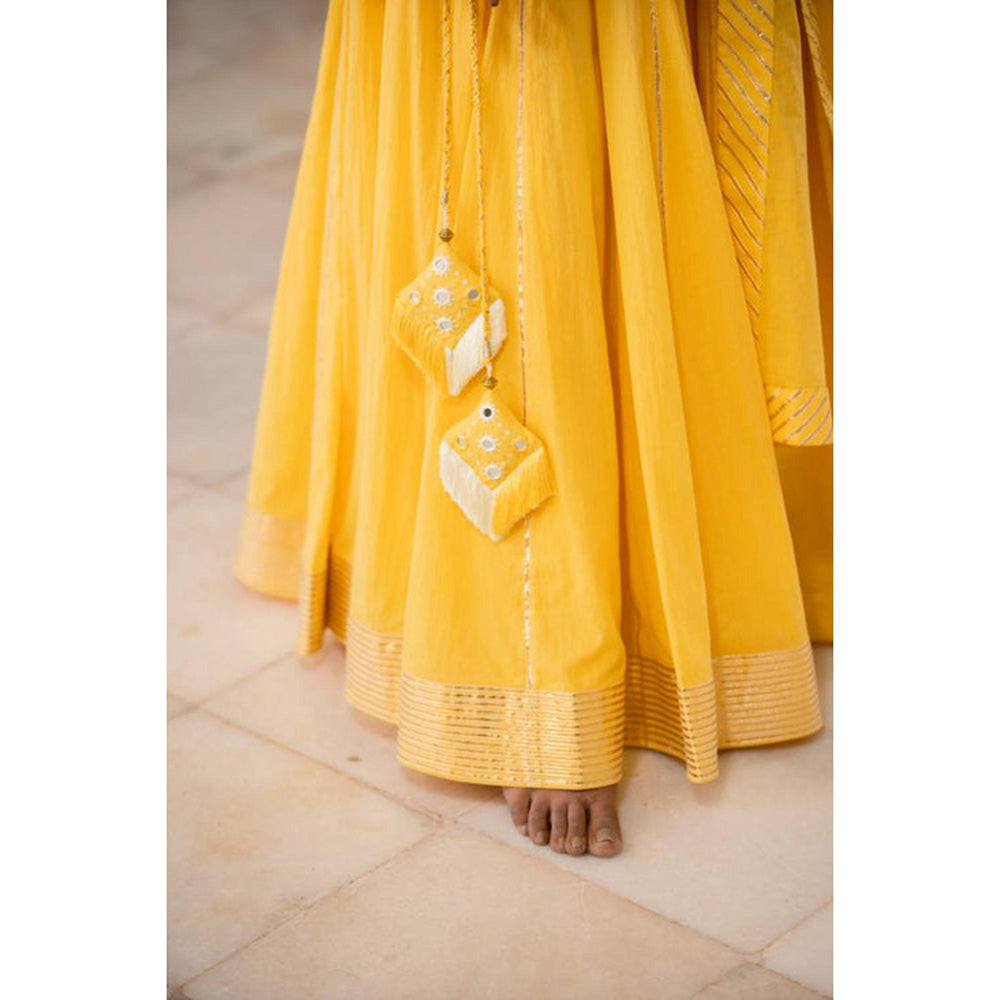 Taraasi Chandni' Sunshine Yellow Mulmul Cotton Kalidar Ghaghra