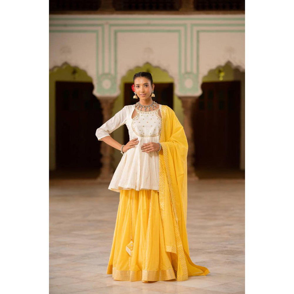 Taraasi Chandni' Sunshine Yellow Mulmul Cotton Kalidar Ghaghra
