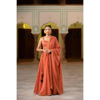 Taraasi Ulfat' Rust Mulmul Cotton Kalidar Ghaghra