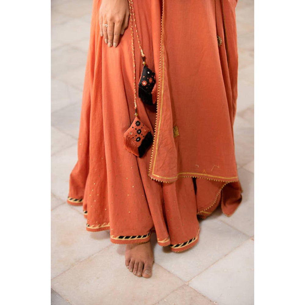 Taraasi Ulfat' Rust Mulmul Cotton Kalidar Ghaghra