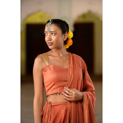 Taraasi SAANJH' Rust Mulmul Cotton Dupatta