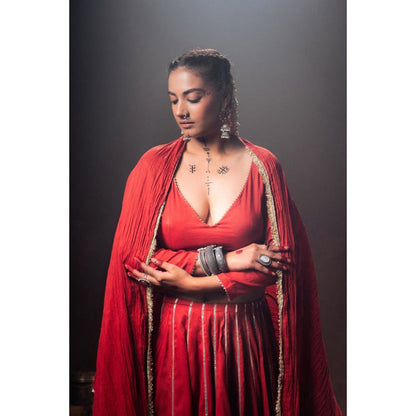 Taraasi Red Mulmul Cotton Crinkled Dupatta