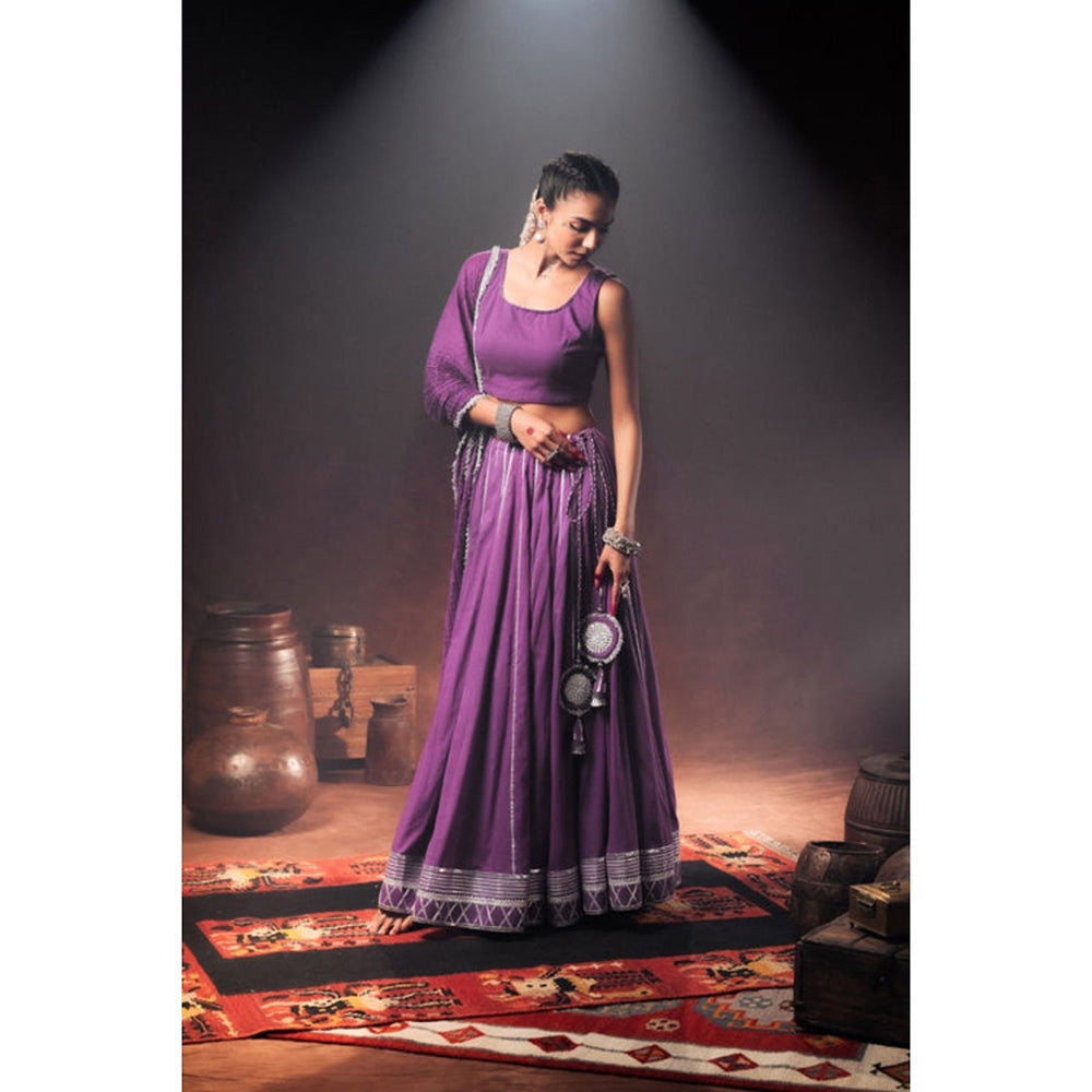 Taraasi Purple Mulmul Cotton Crinkled Dupatta