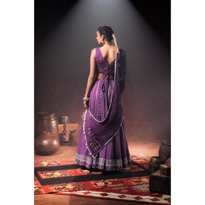 Taraasi Purple Mulmul Cotton Crinkled Dupatta