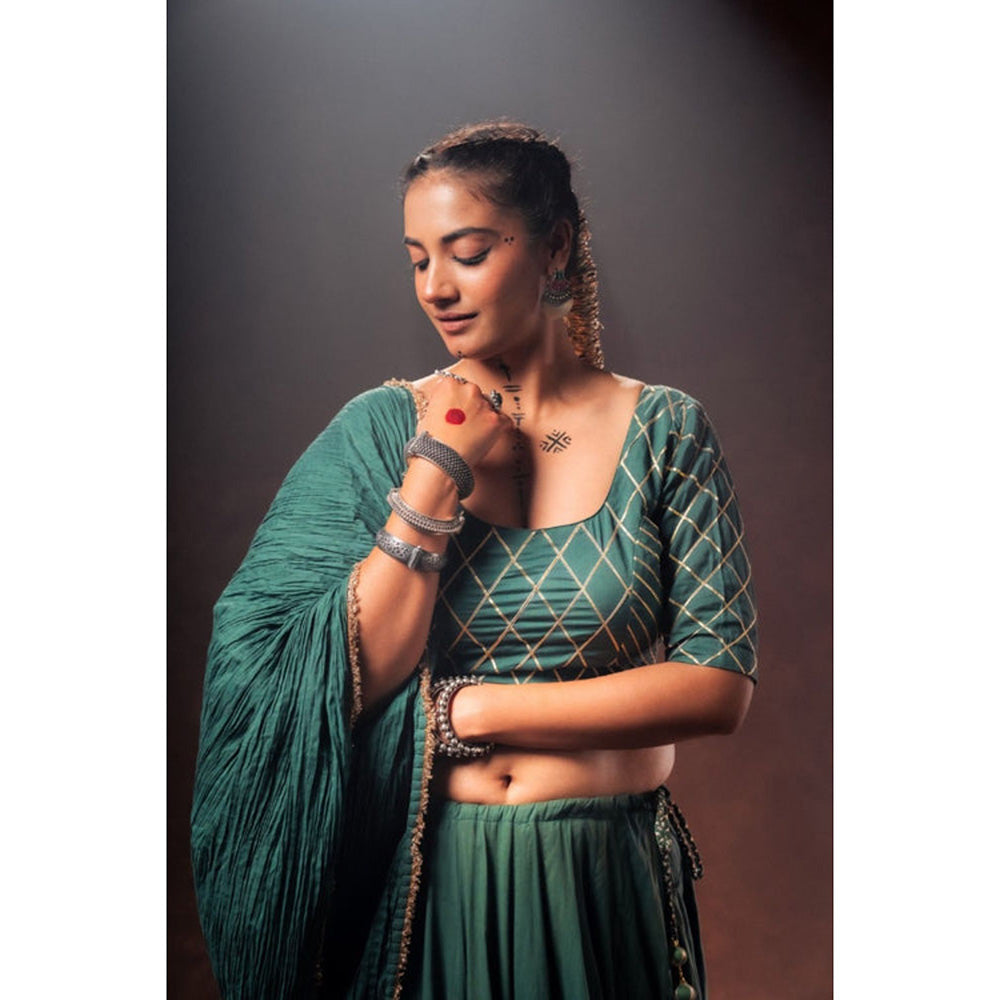 Taraasi Green Mulmul Cotton Crinkled Dupatta