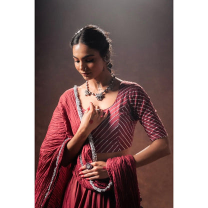 Taraasi Maroon Mulmul Cotton Crinkled Dupatta