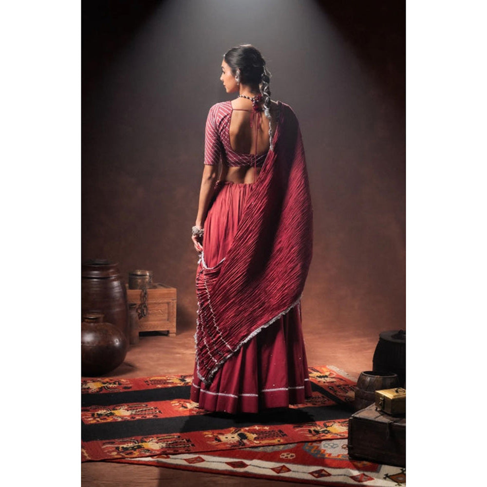 Taraasi Maroon Mulmul Cotton Crinkled Dupatta